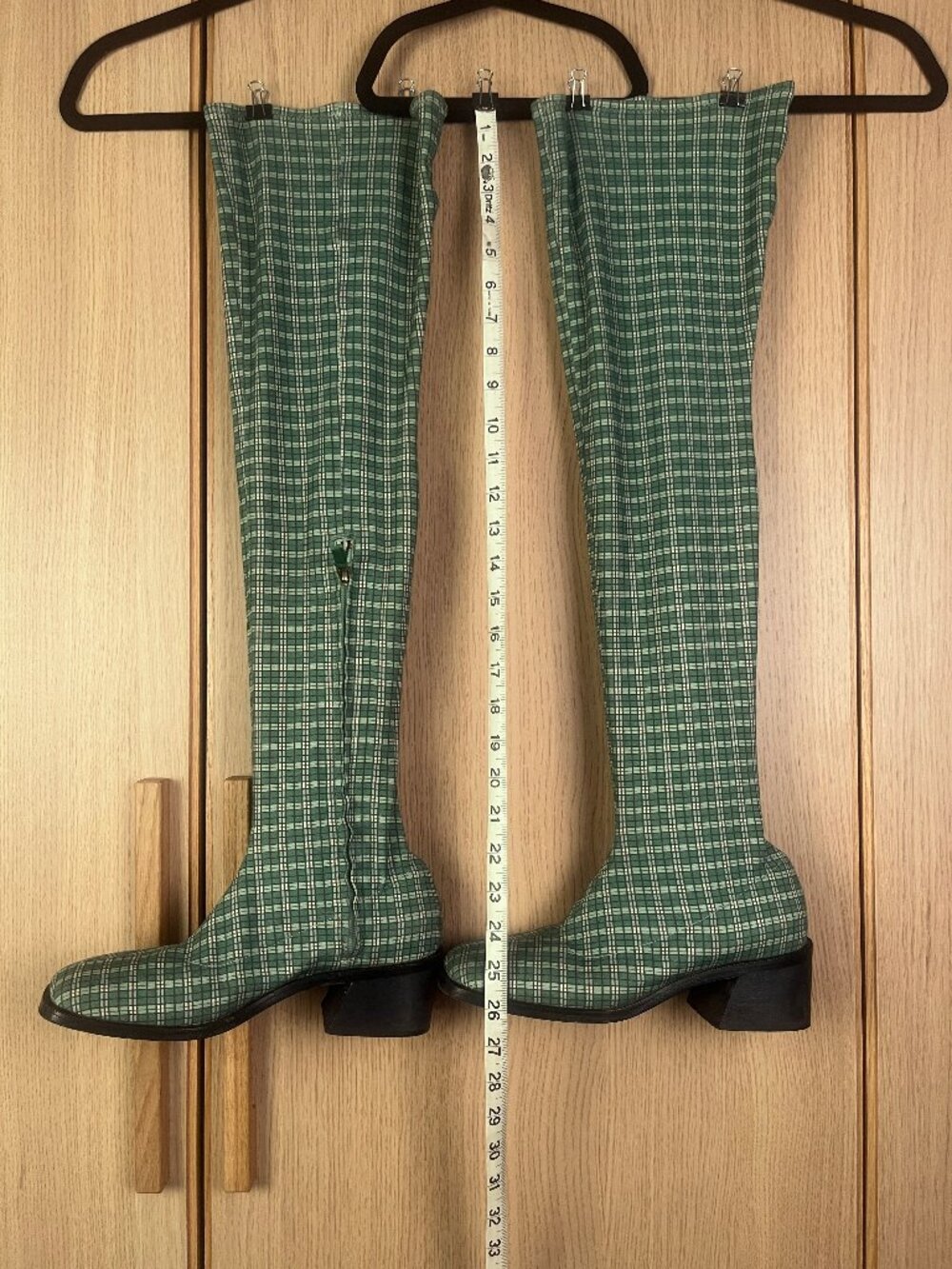 Suzanne Rae Green Plaid Thigh-High Boots, Size 39 - Made in Italy, Side Zip - Picture 13 of 14